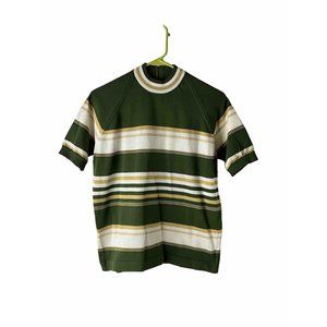 VTG 70s Color Block Stripe Knit High Neck Blouse Shirt Hippy